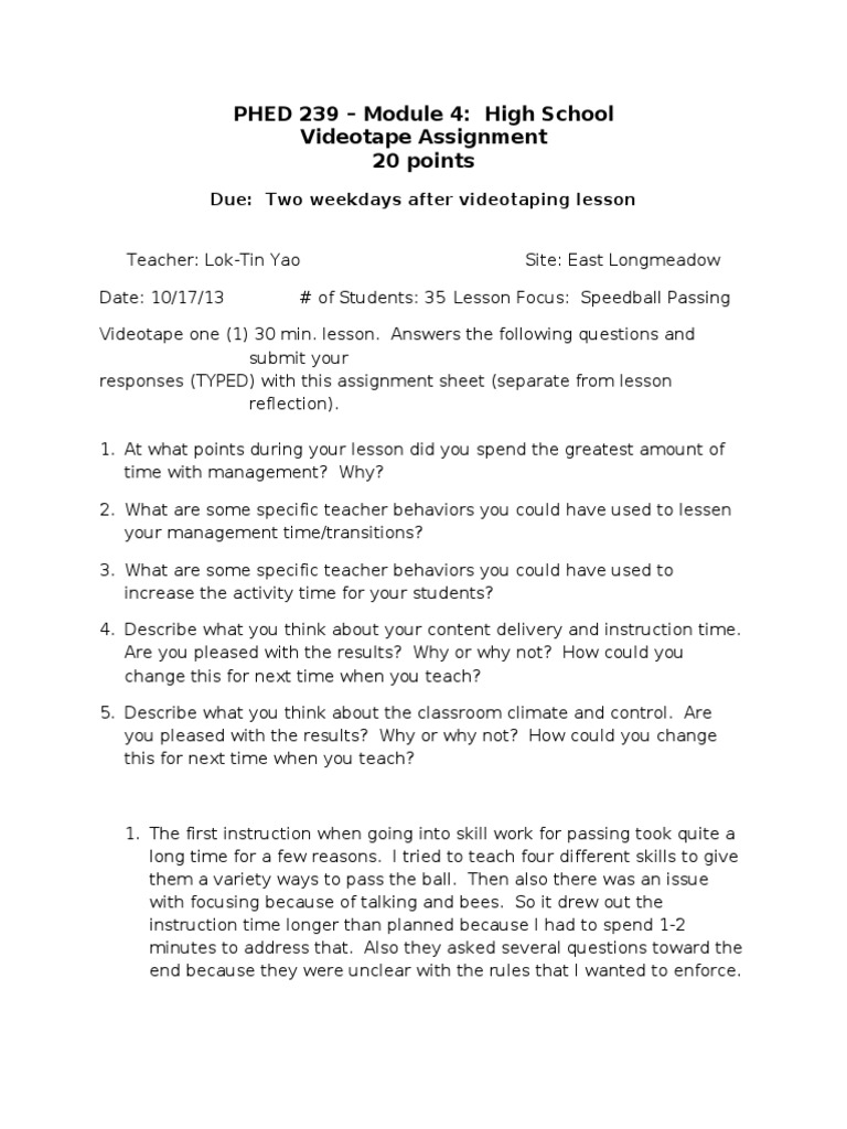 High School Speedball Lesson Reflection | PDF | Pedagogy | Cognitive ...