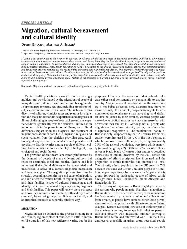 Migration and Mental Health Insights | PDF