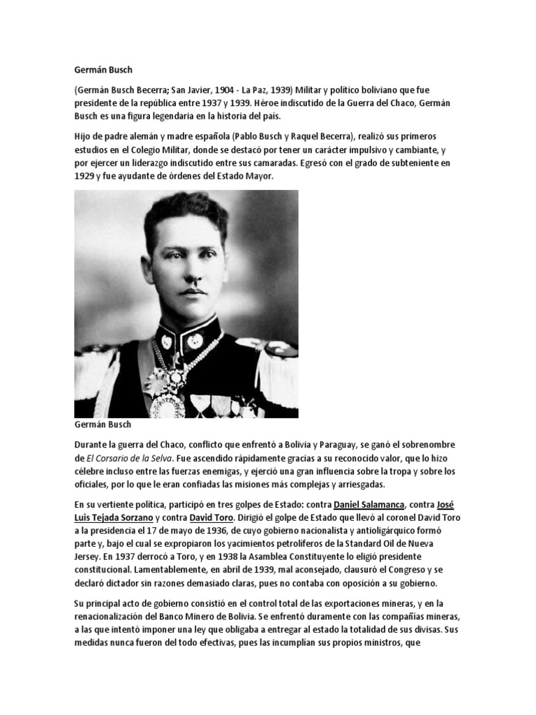 Biografía de Germán Busch Becerra | PDF | Gobierno | Agitación