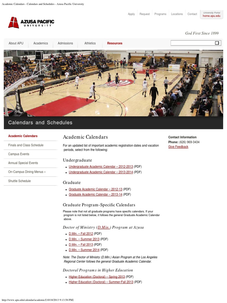 Academic Calendars Calendars and Schedules Azusa Pacific University