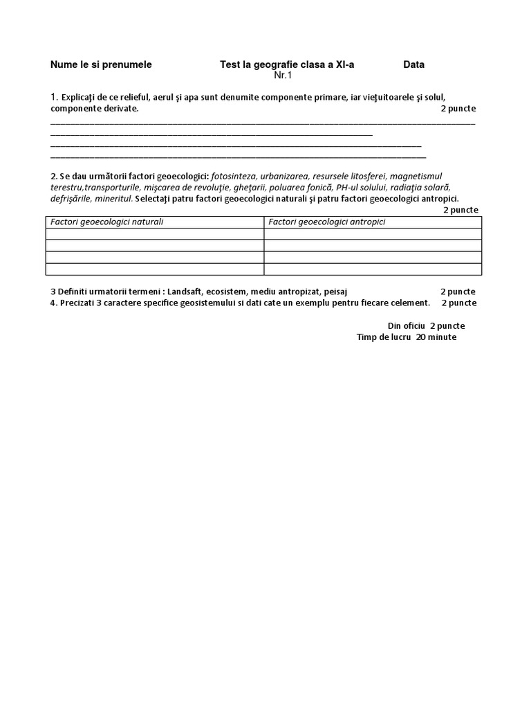 Test Clasa 11 | PDF