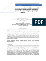 Analyzing The Current Incorporation of Social, Environmental ND Economic Measures Into Business Strategic Performance Measurement Systems: The Case of Enterprises Operating in Shanghai