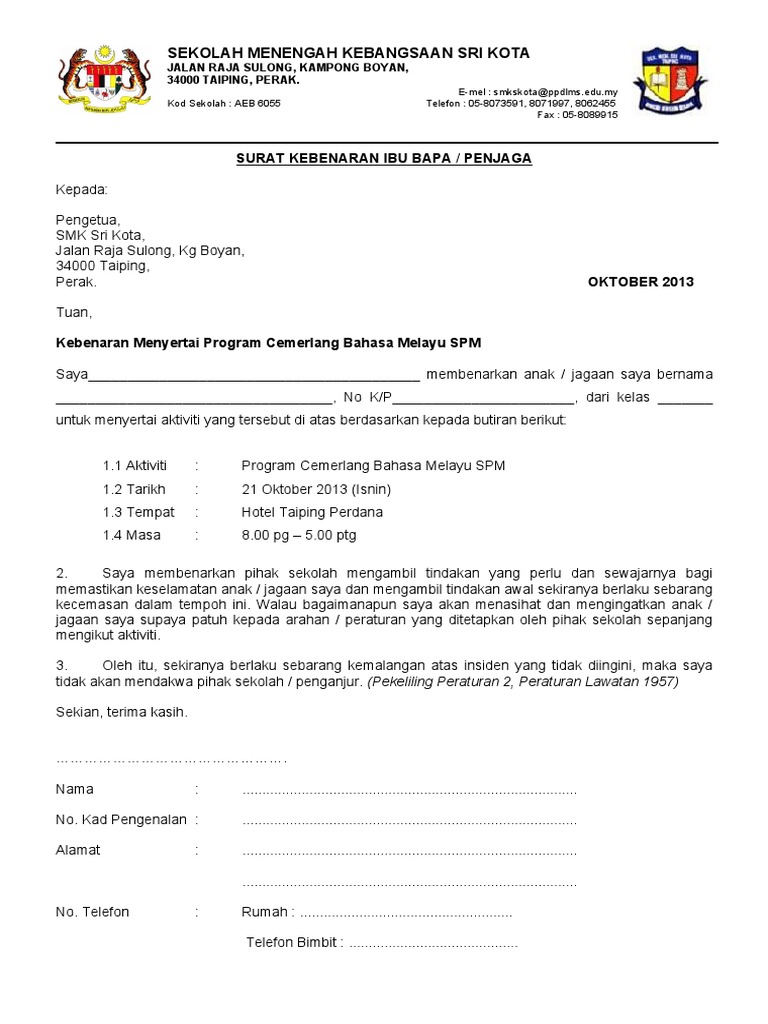 Surat Akuan Ibu Bapa Berhenti Sekolah