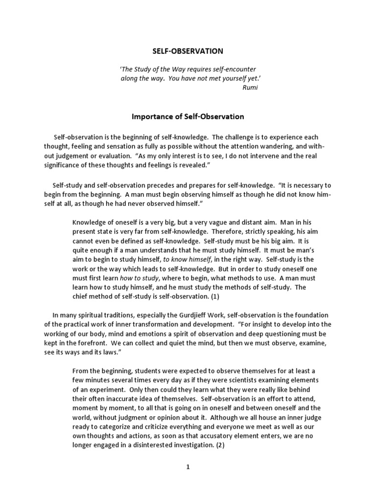 Importance of Self-Observation | PDF | Self Awareness | Mind