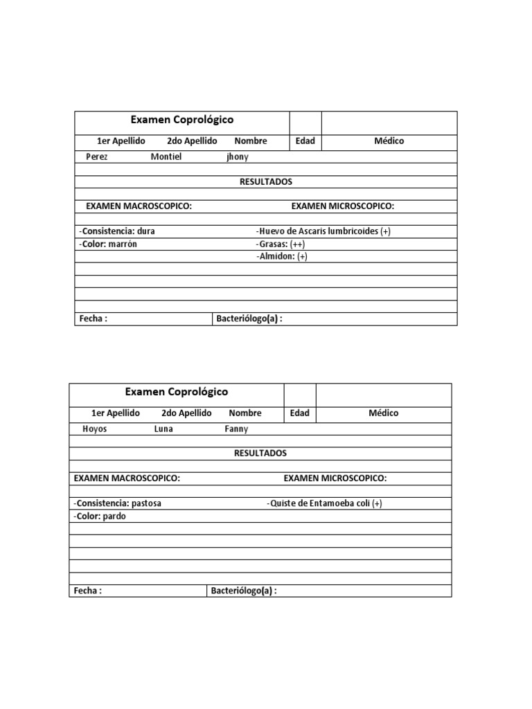 Resultados de Exámenes Coprológicos | PDF
