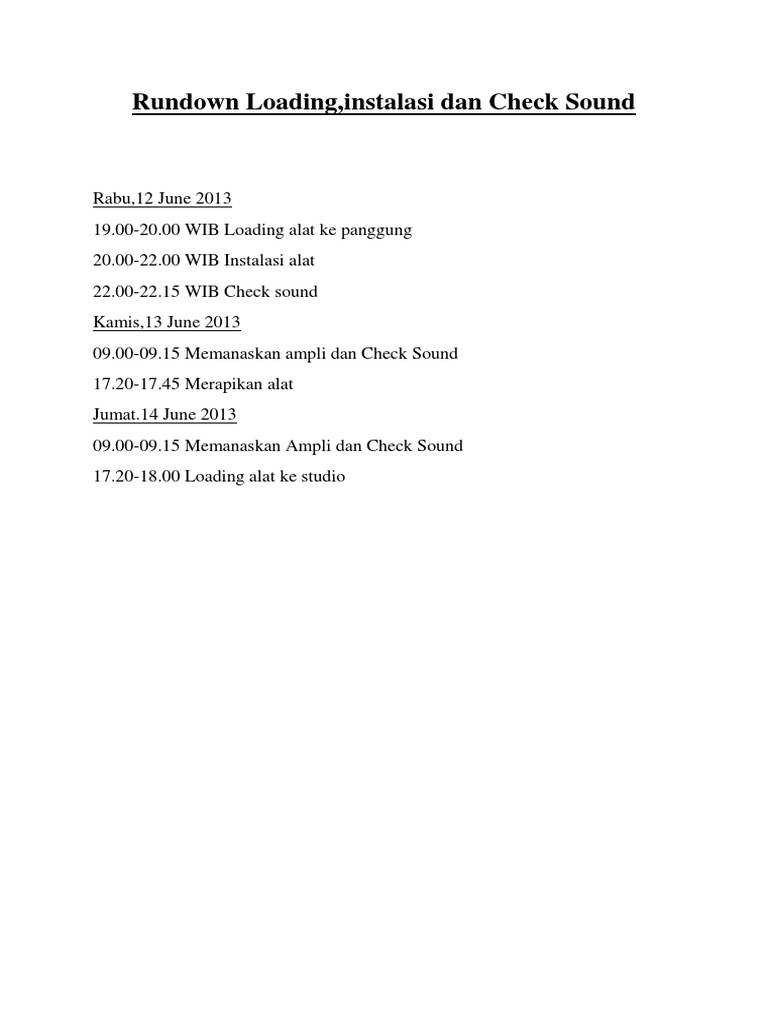 Rundown Loading, Instalasi Dan Check Sound | PDF