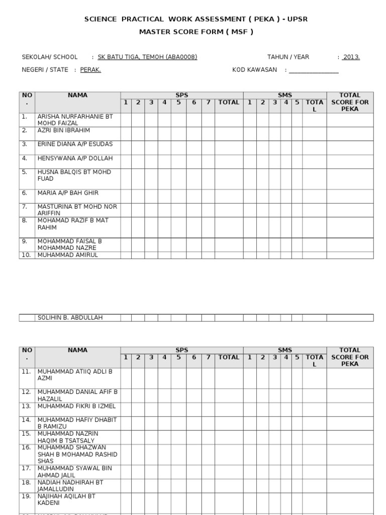 Science Practical Work Assessment (Borang Peka) | PDF | Career & Growth ...