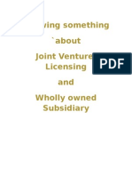 Joint Venture Licensing n wholly Owned Subsidiary