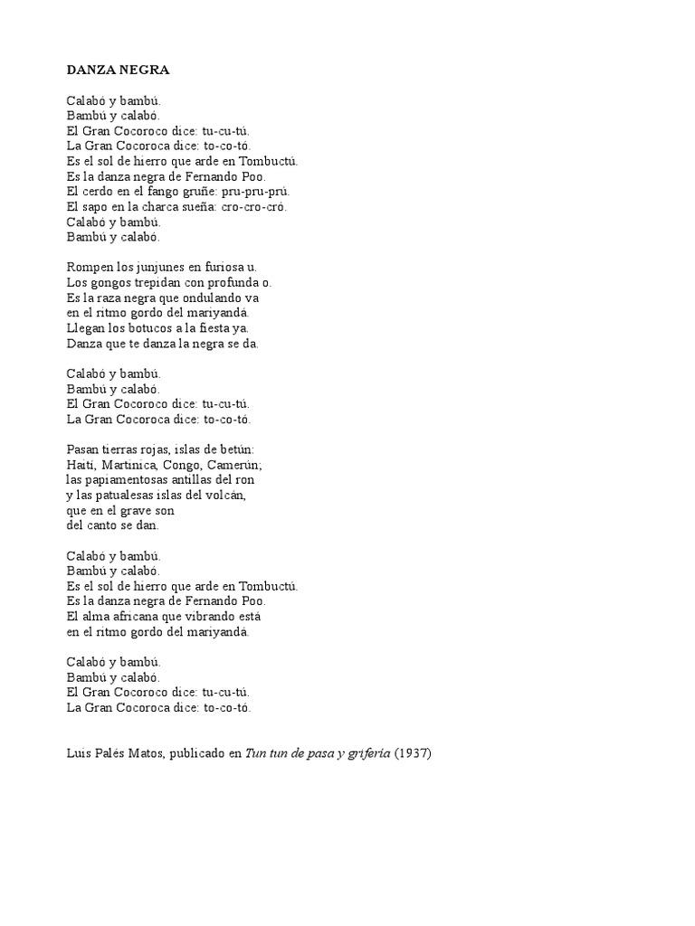 Danza Negra (Luis Palés Matos) | PDF