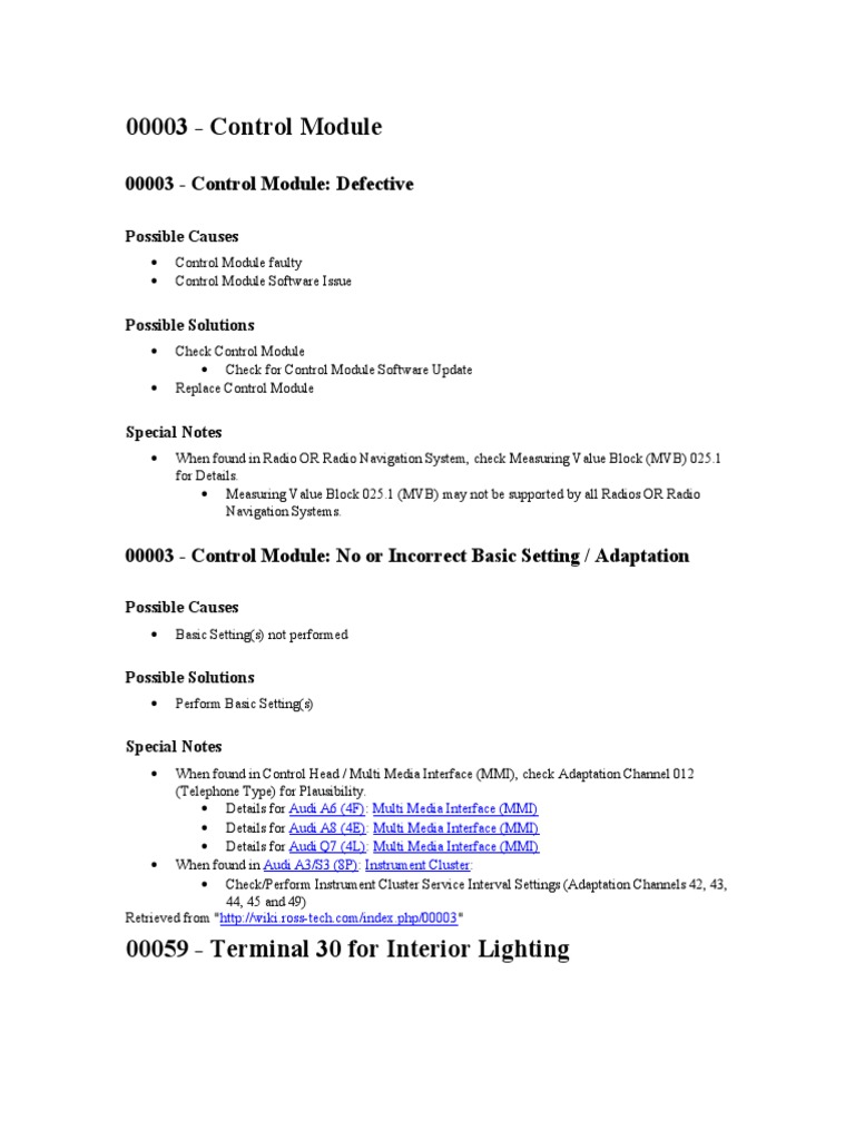 VW/Audi DTC 00003 Control Module Guide | PDF | Transmission (Mechanics ...