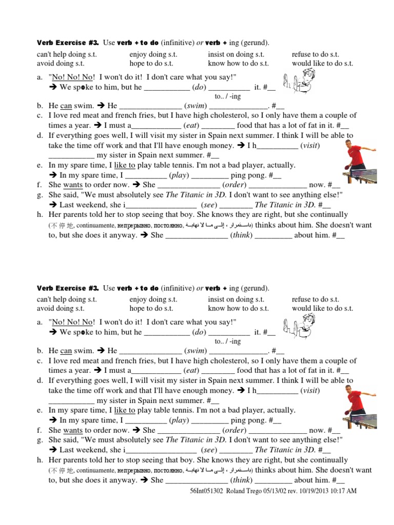 Ex 3 Verb + Infinitive or Gerund Verbo Unidades semánticas