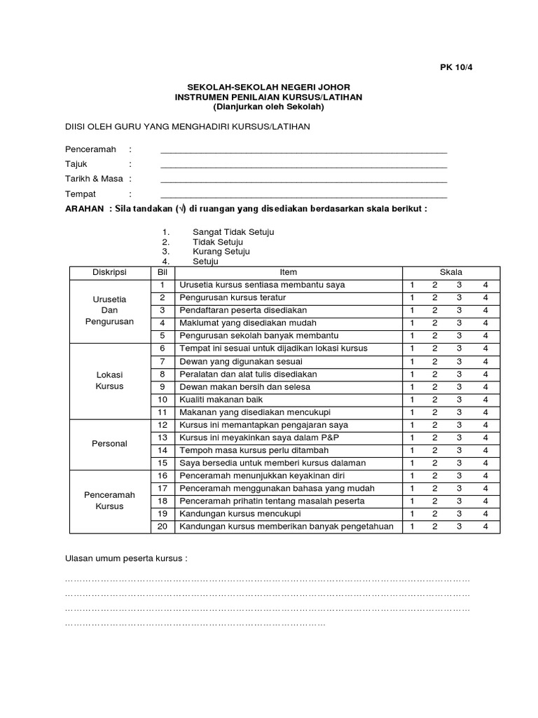 Borang Penilaian Kursus Pdf