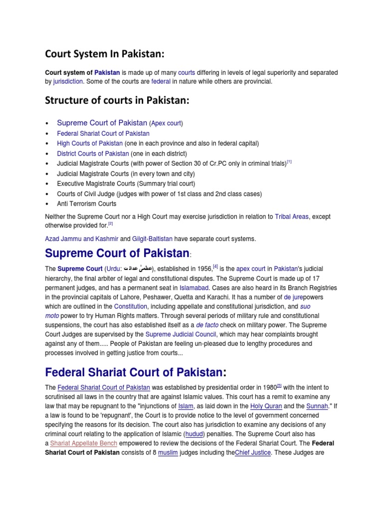 Pakistan's Court System Overview | PDF | Supreme Courts | Magistrate