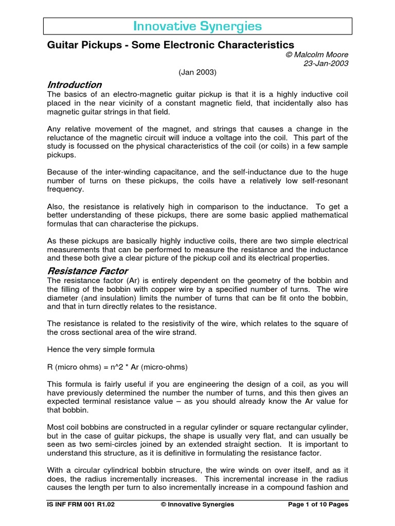 Guitar Pickups Some Electronic Characteristics Malcolm Moore PDF