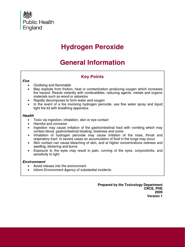 PHE Compendium of Chemical Hazards Hydrogen Peroxide v1 Hydrogen