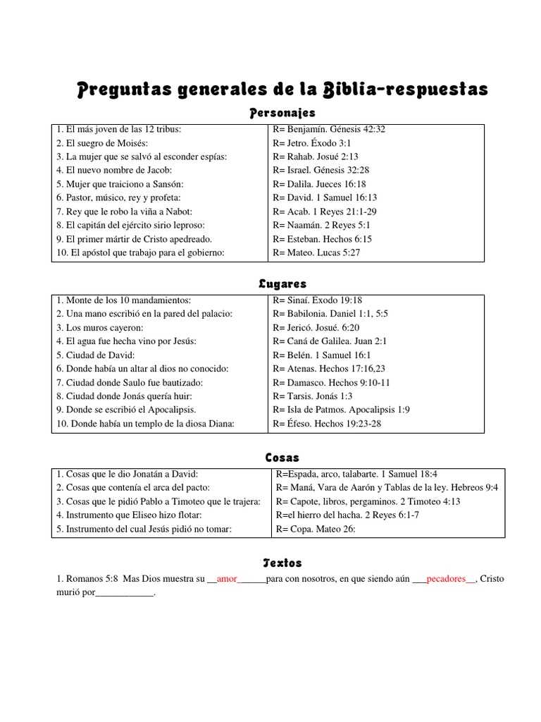 Preguntas Generales de La Biblia 1Respuestas Joshua David