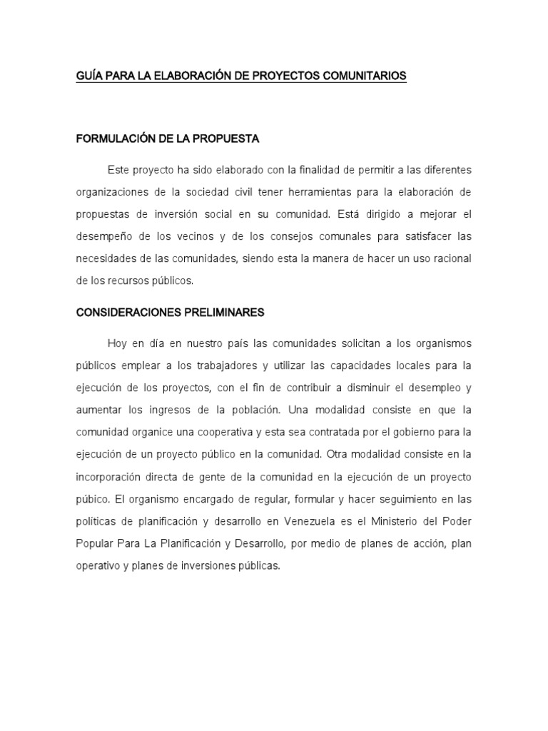 GUÍA PARA LA ELABORACIÓN DE PROYECTOS COMUNITARIOS | Comunidad ...
