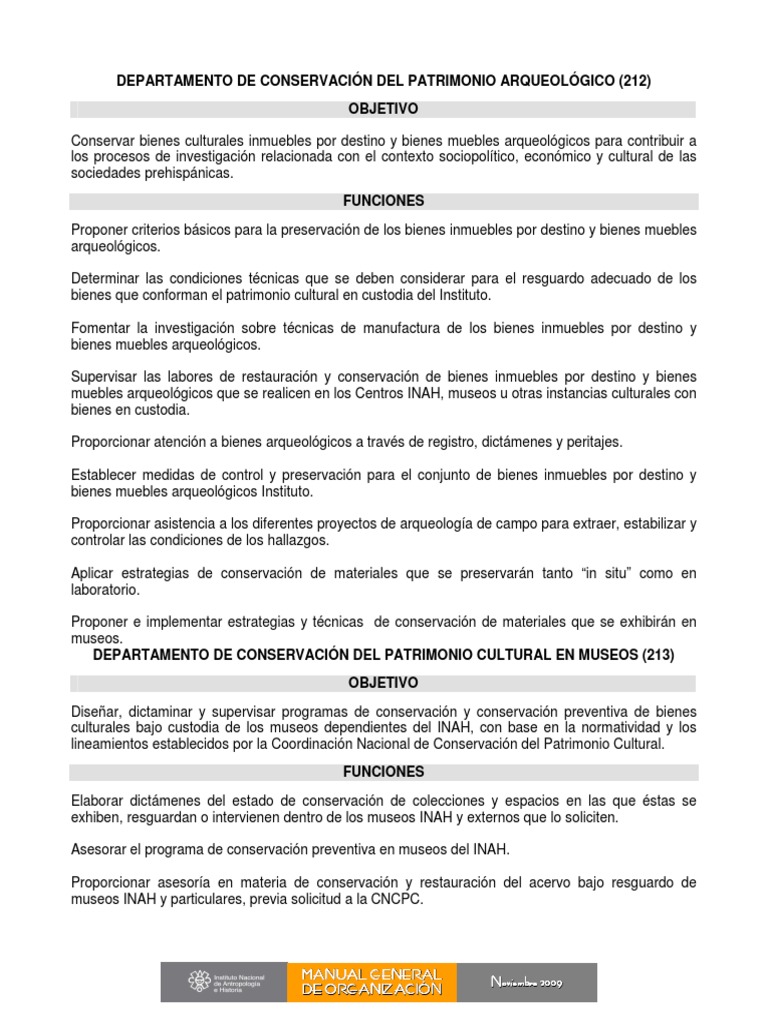 DEPARTAMENTO DE CONSERVACIÓN DEL PATRIMONIO CULTURAL EN MUSEOS, primera  reseña