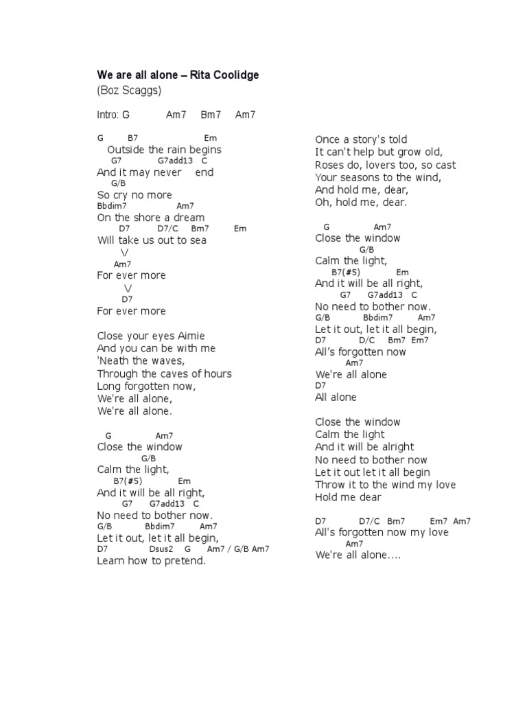 We are all alone rita coolidge or boz scaggs pdf