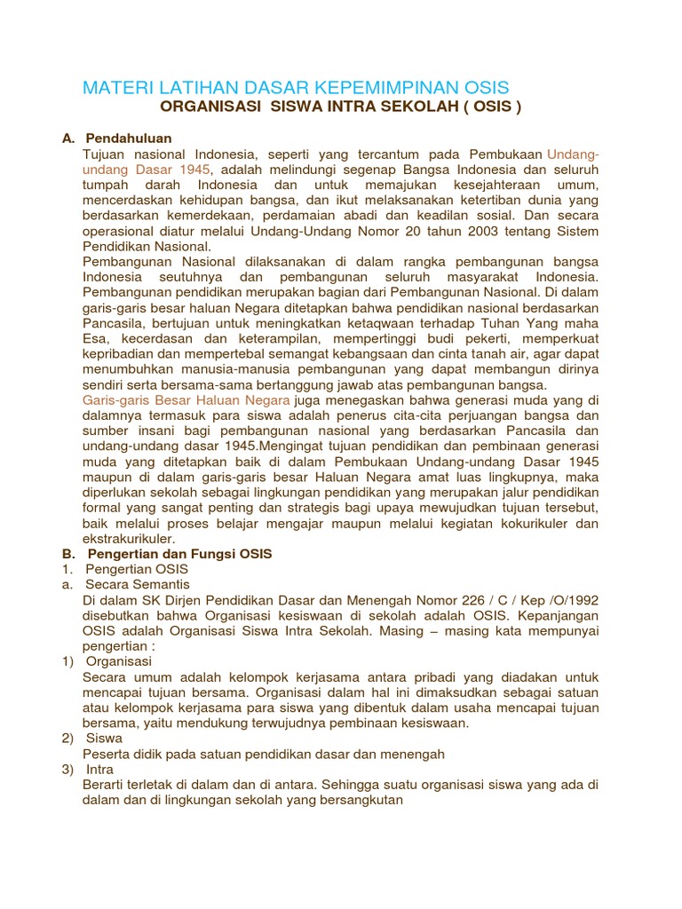 Materi Latihan Dasar Kepemimpinan Osis