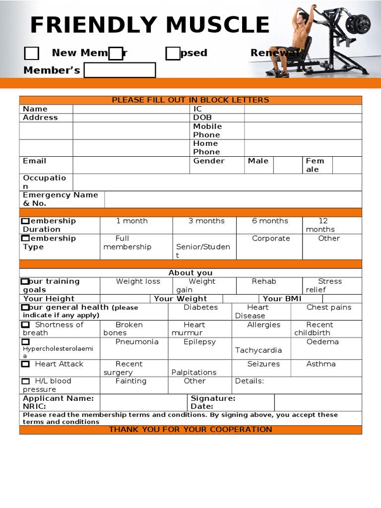 Gym Membership Application Form | PDF
