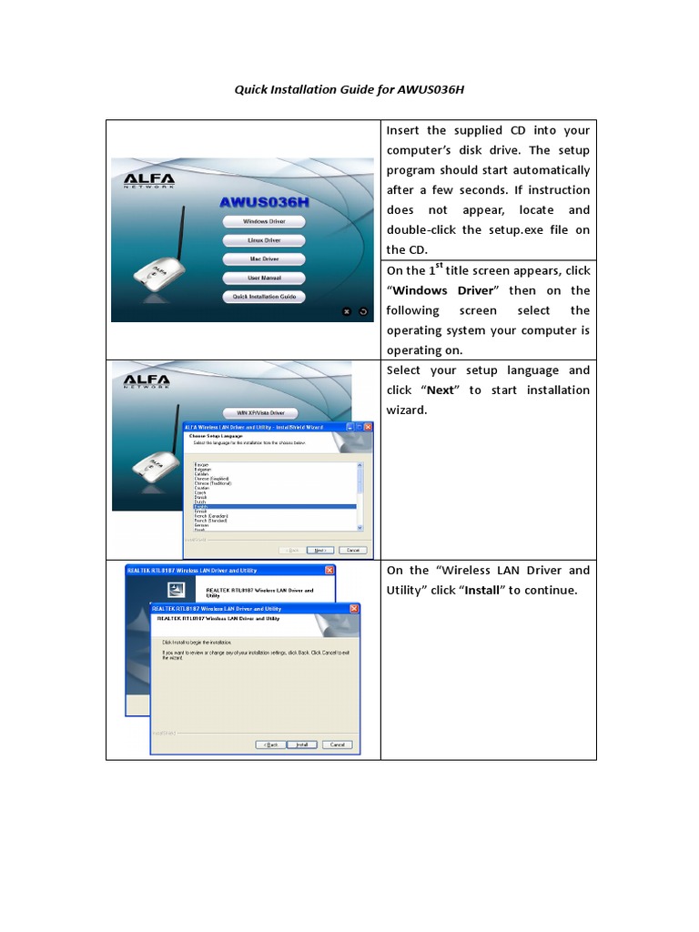 AWUS036H Quick Installation Guide | PDF | Computers