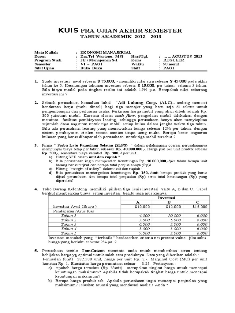 Contoh Soal Ekonomi Manajerial