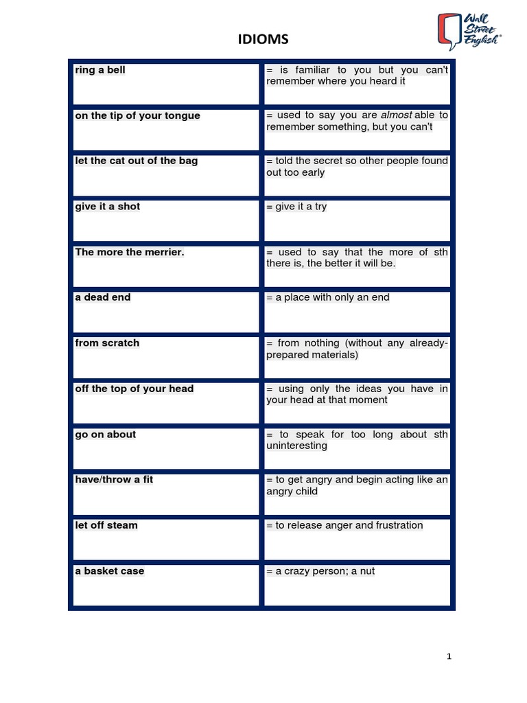 Idioms Ring A Bell PDF Entertainment (General) Leisure