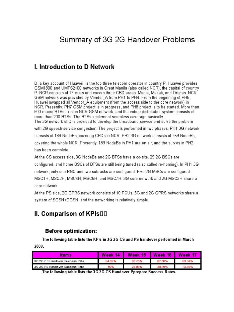 3G-2G Handover Optimization Insights | PDF | Physical Layer Protocols ...