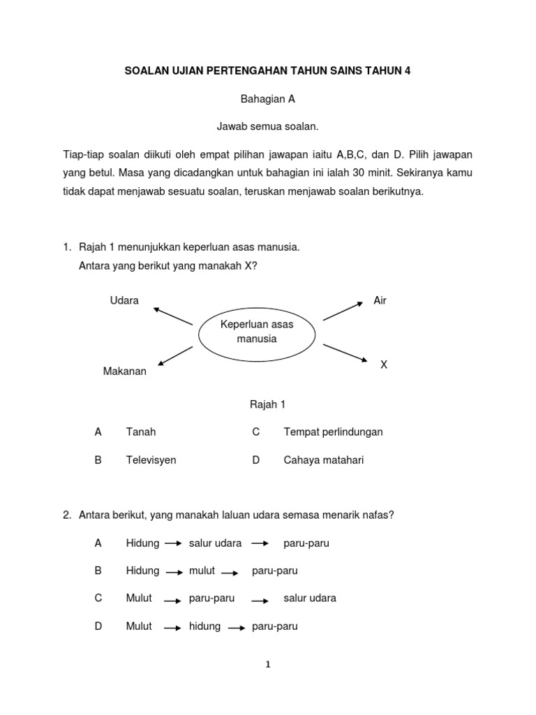 Contoh Soalan Ujian Pertengahan Tahun Sains Tahun 4