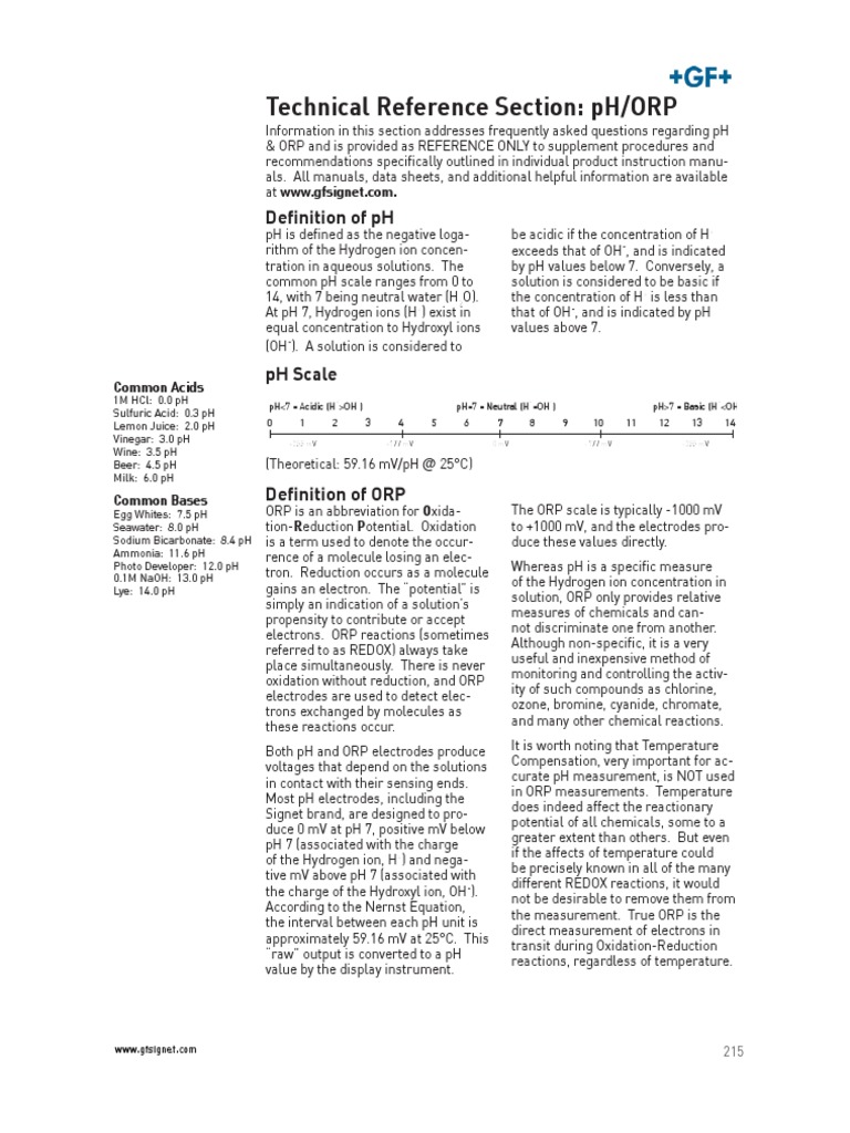 Ph Orp Technical Reference Pdf Ph Redox
