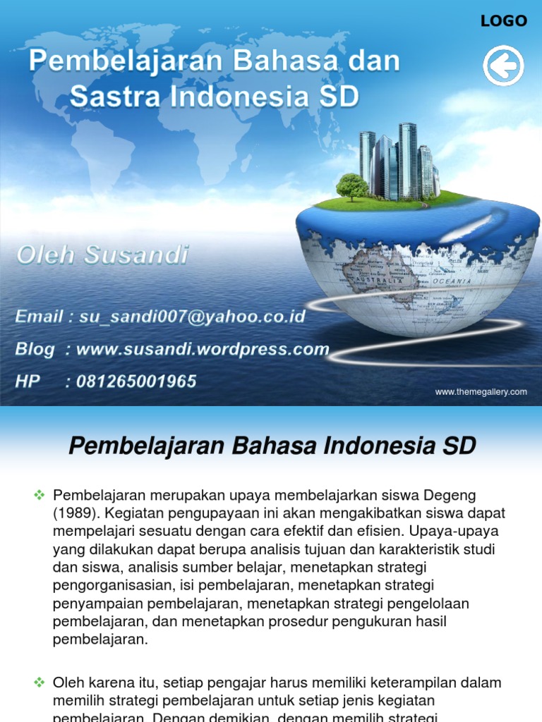 Pembelajaran Bahasa Dan Sastra Indonesia SD | PDF