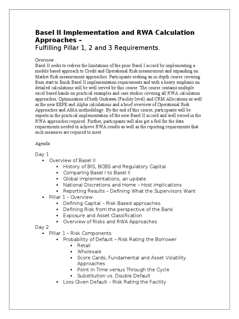 Basel II Implementation and RWA Calculation Approaches Basel Ii
