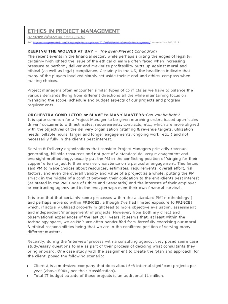 Ethical Dilemmas in Project Management | PDF | Leadership | Stakeholder ...