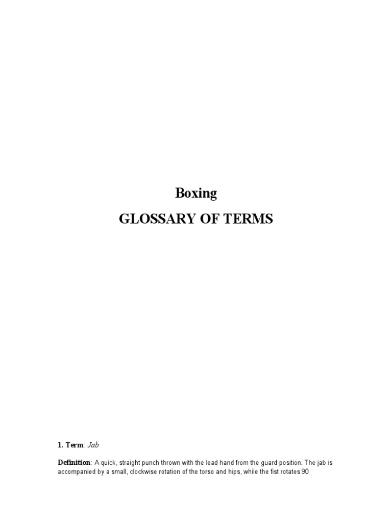 Boxing Glossary of Terms 1. Term Jab Definition PDF Combat Sports