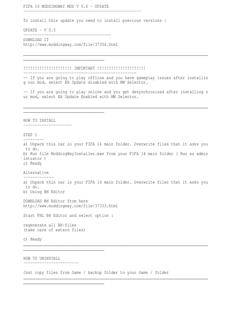 FIFA14MW - Readme - How To Install | PDF | Sports Organisations.