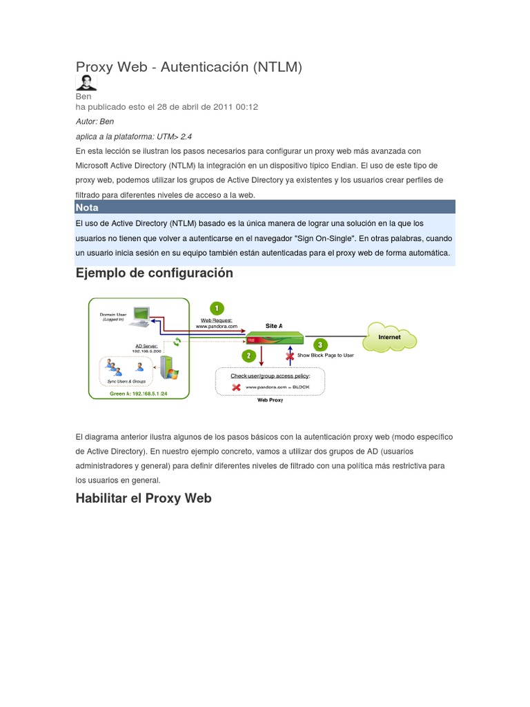 Configuración de Proxy Web con NTLM | PDF | Servidor proxy | Autenticación