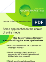 Global Marketing: Some Approaches To The Choice of Entry Mode