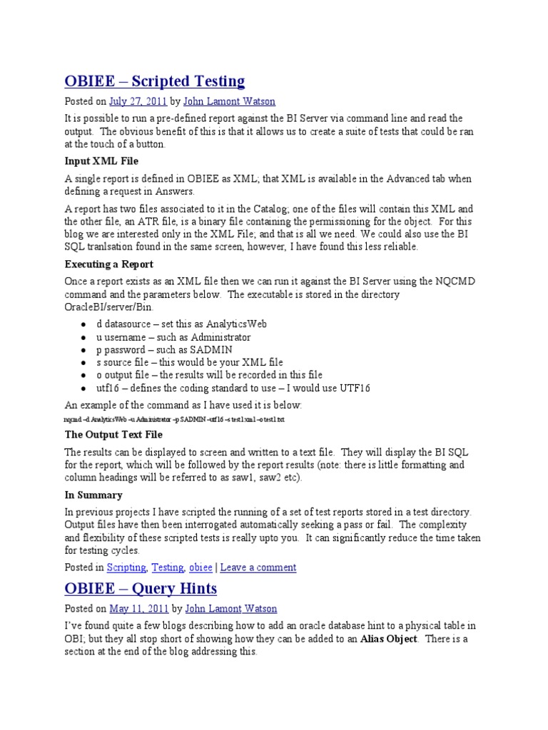 OBIEE Report Testing and Execution Guide | PDF