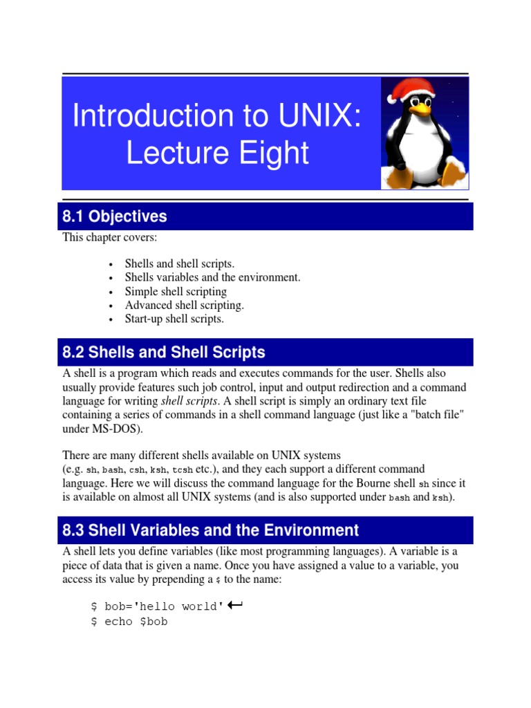 Introduction To UNIX: Lecture Eight: 8.1 Objectives | PDF | Command ...