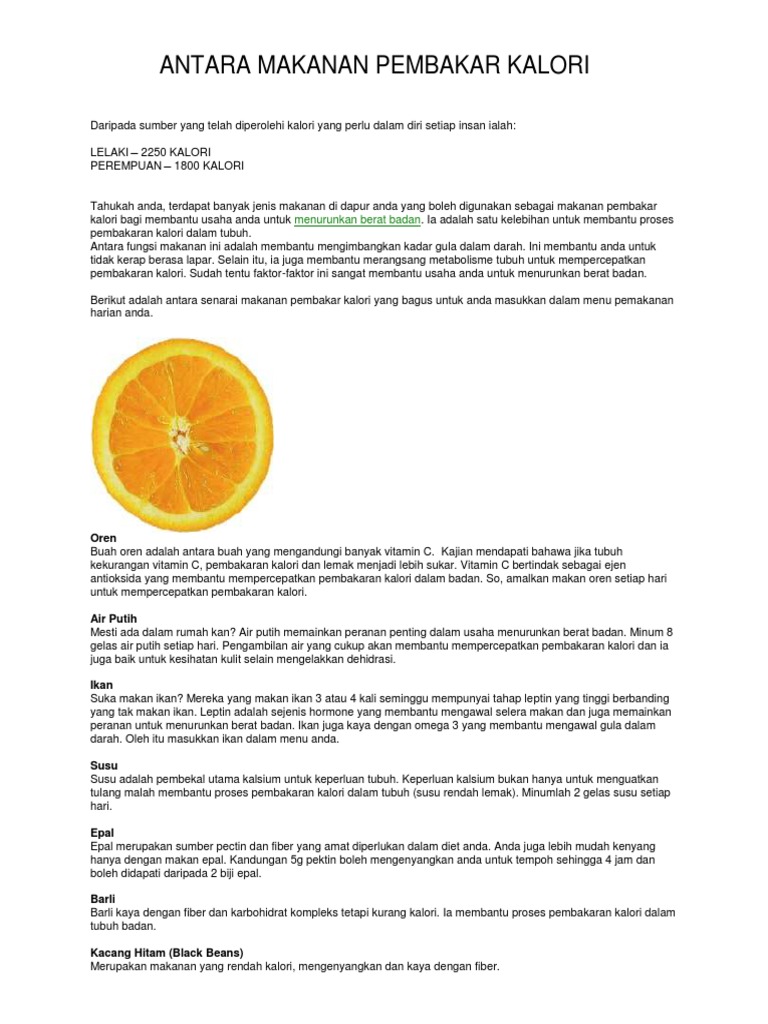 Antara Makanan Pembakar Kalori Pdf
