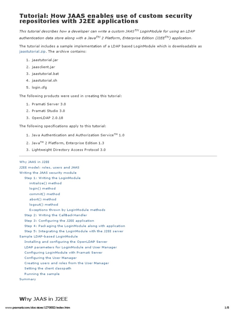 Tutorial - JAAS LoginModule in The J2EE Application | PDF | Java ...
