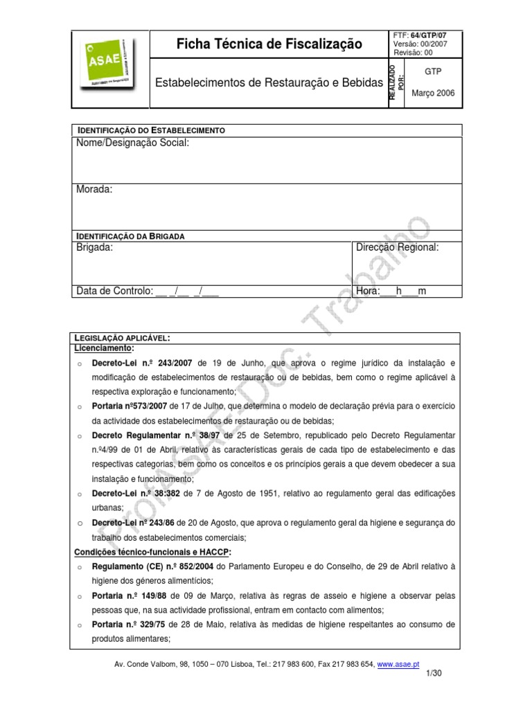 Fiscalização de Estabelecimentos de Restauração | PDF | Análise de ...