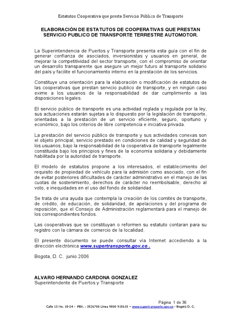 Modelo Estatutos Cooperativas de Transporte | PDF