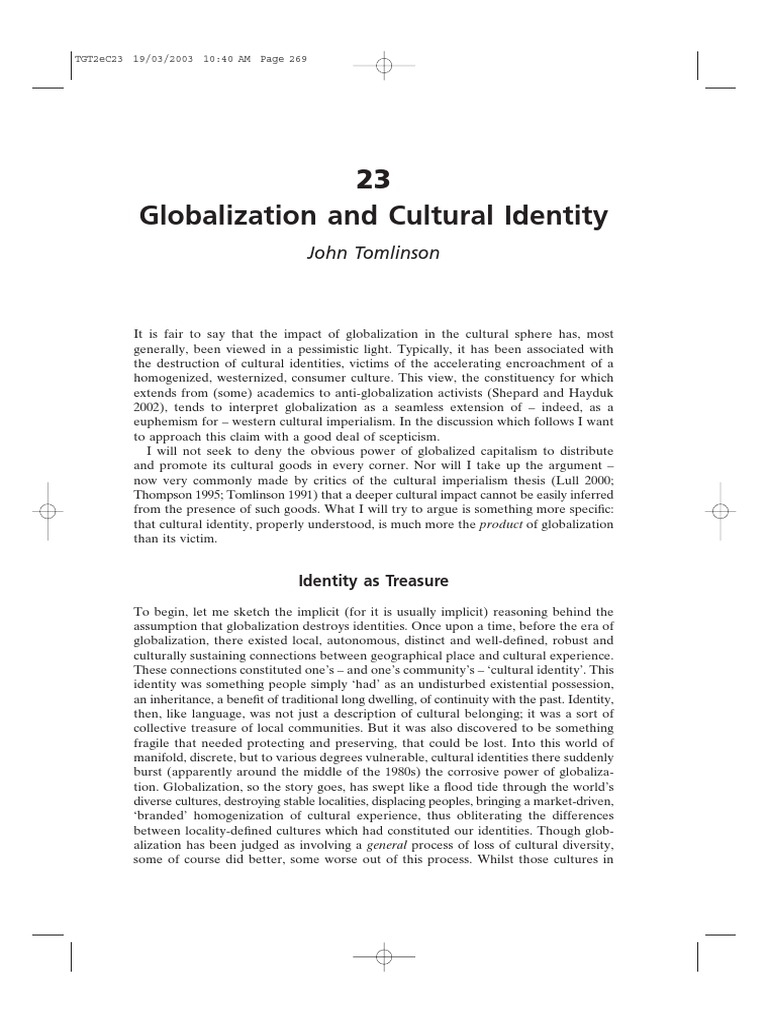 Tomlinson - Globalization and Cultural Identity | PDF