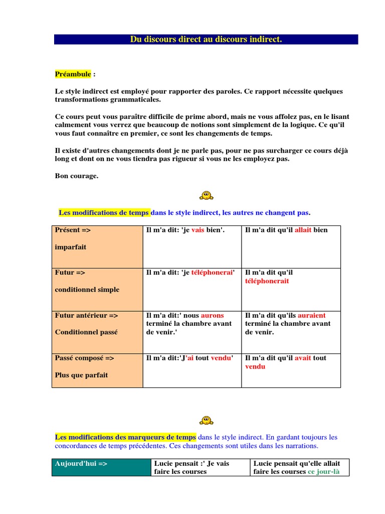 Du Discours Direct Au Discours Indirect | PDF | Mécanique du langage ...