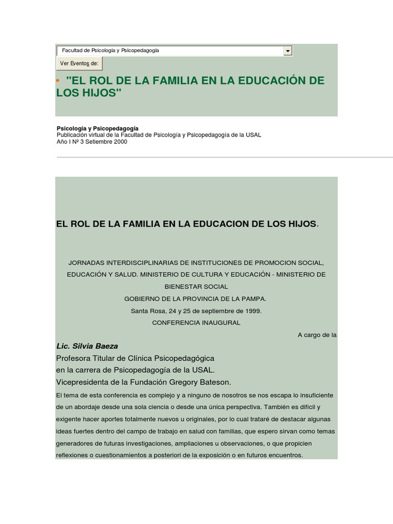 El Rol de la Familia en la Educación | PDF | Relaciones personales ...