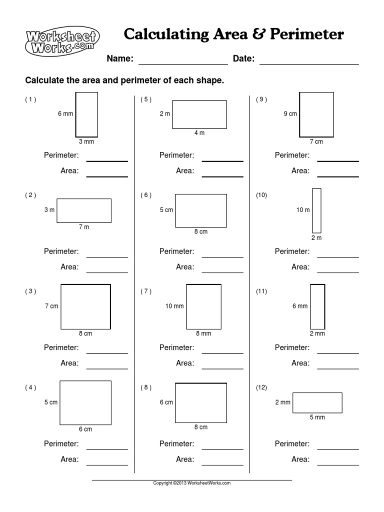Worksheetworks Calculating Area Perimeter 1 Distance Elementary Geometry