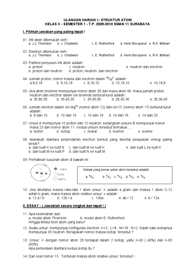 Soal Essay Struktur Atom Dan Jawabannya Berbagai Struktur