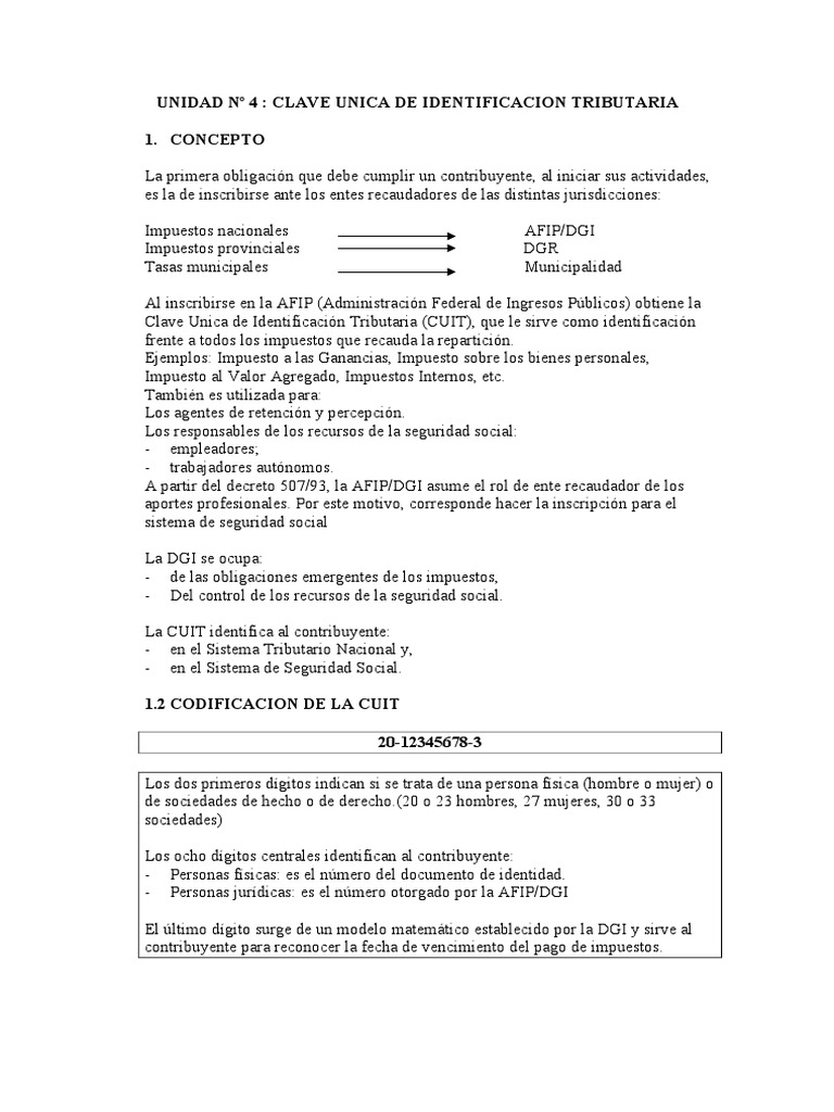 Clave Unica de Identificacion Tributaria Personalidad legal Contribuyente